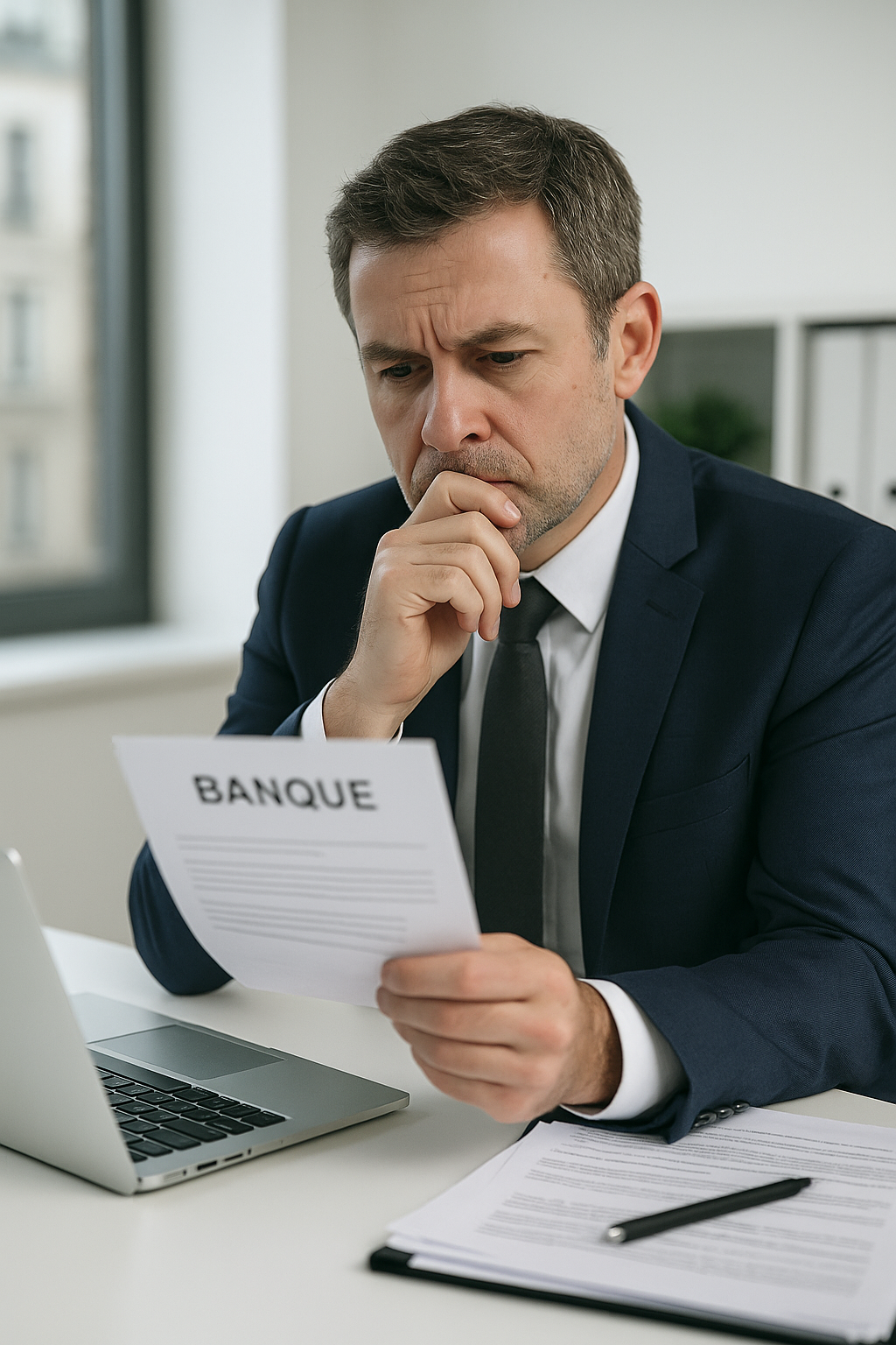 Un chef d'entreprise consultant ses tableaux de bord financiers pour piloter sa trésorerie et son BFR